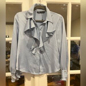 Zara Light Blue Ruffled Blouse